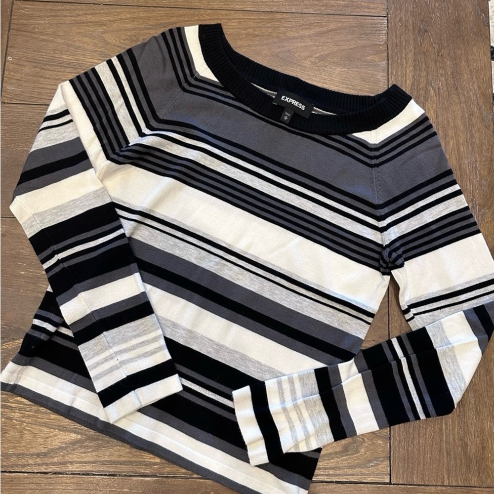 Express Women's black and grey  Striped Sweater
